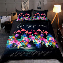 Load image into Gallery viewer, Tropical Flamingo God Says You Are Unique Bed Sheets Spread Comforter Duvet Cover Bedding Sets