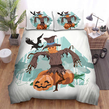 Load image into Gallery viewer, Halloween Jack-O-Lantern With Scarecrow Illustration Bed Sheets Spread Duvet Cover Bedding Sets