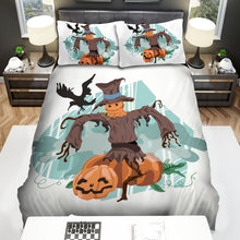 Load image into Gallery viewer, Halloween Jack-O-Lantern With Scarecrow Illustration Bed Sheets Spread Duvet Cover Bedding Sets