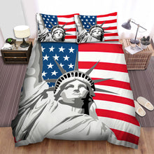 Load image into Gallery viewer, Statue Of Liberty With Us Flag Bed Sheets Spread Comforter Duvet Cover Bedding Sets