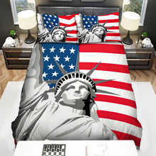 Load image into Gallery viewer, Statue Of Liberty With Us Flag Bed Sheets Spread Comforter Duvet Cover Bedding Sets
